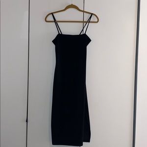 Strappy Midi Black Bodycon Dress with Leg Slit